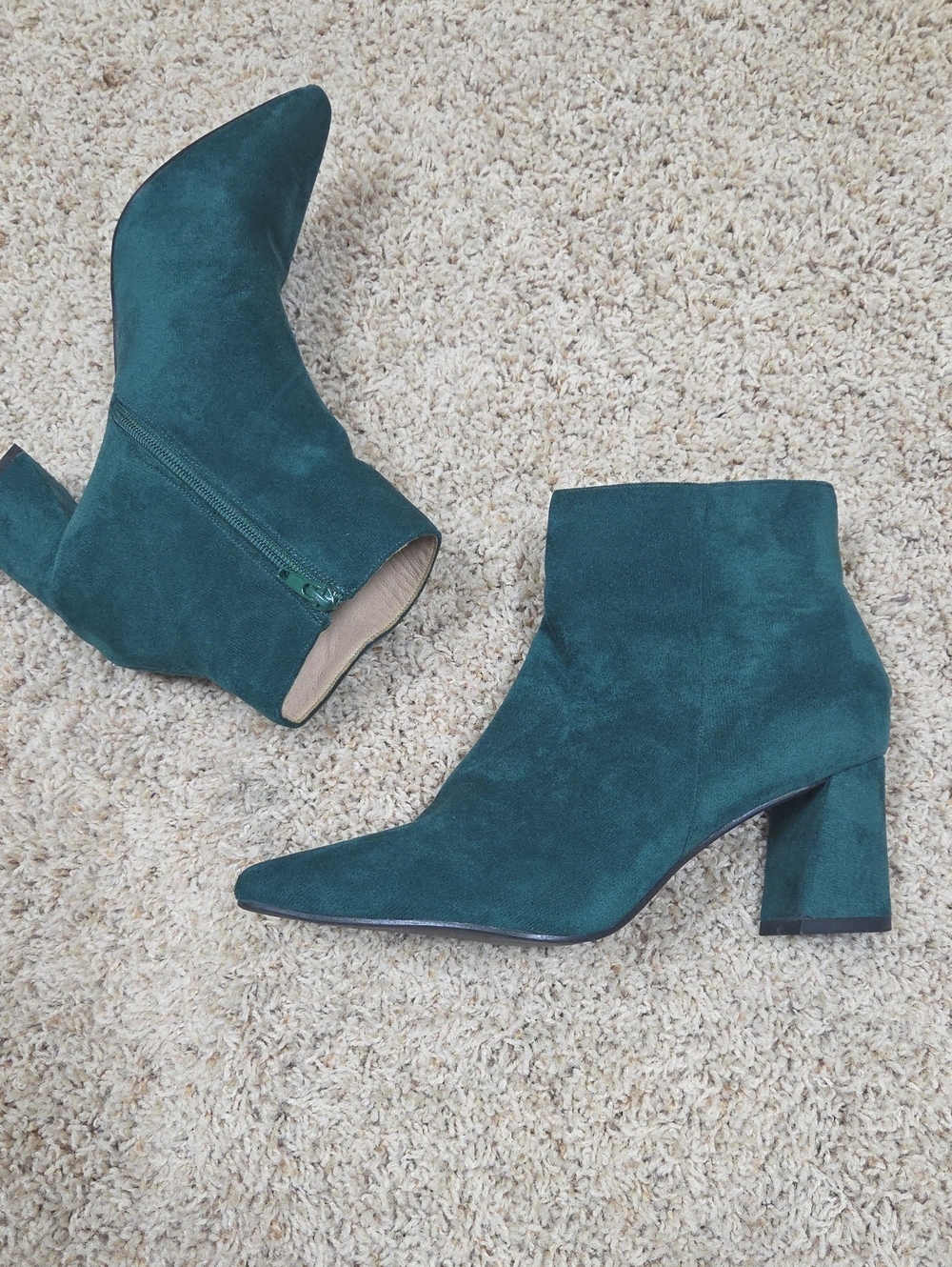 Alegria Women’s Green Suede Pointed Toe Ankle Block Heel Boots